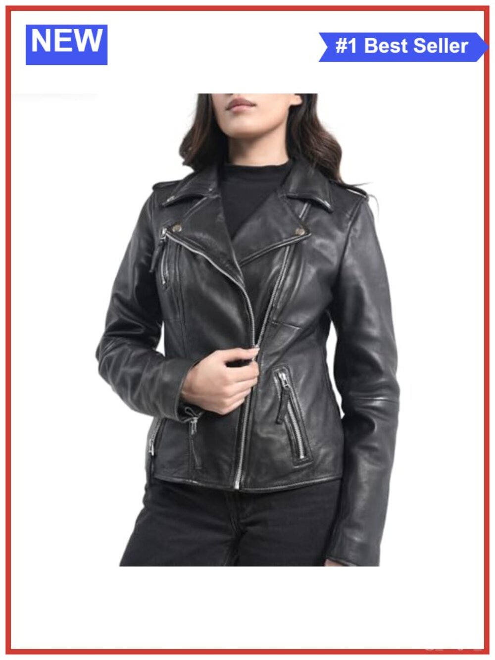 Lambskin Leather Motorcycle Jacket Asymmetric Zip Cropped Moto
